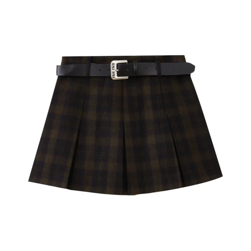 SHUIYUNJIAN Casual Short Skirts Women's Navy Blue Plaid-0