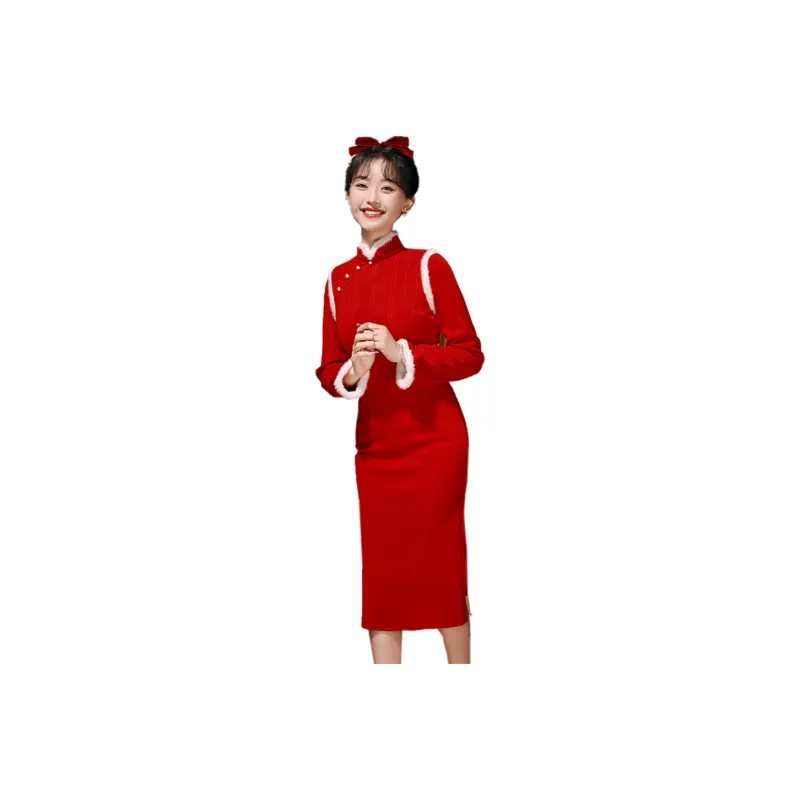 Red Colored Clothes Cheongsam Women's Red-0