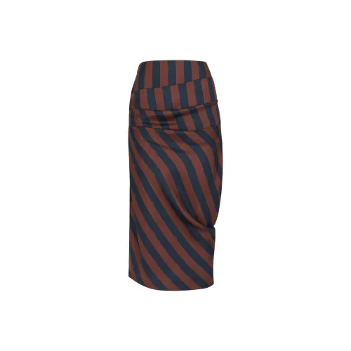 FENDI Striped Draped Midi Pencil Skirt