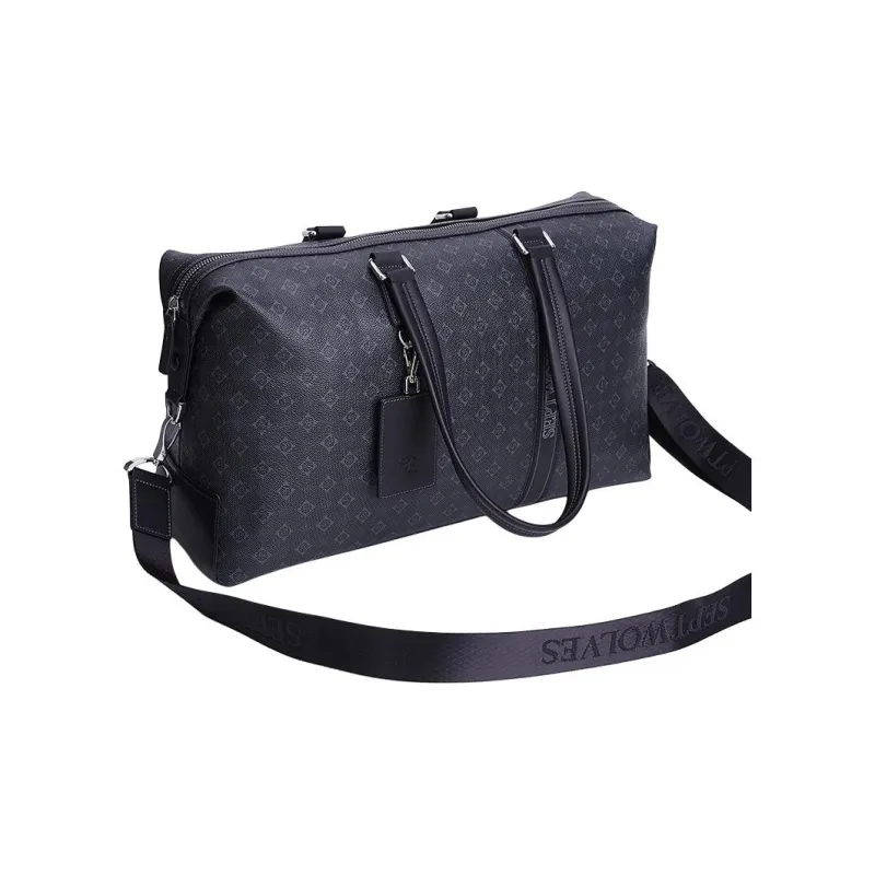 SEPTWOLVES PVC Crossbody One Shoulder Travel Bag Men's Black-3