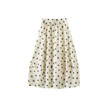 IHIMI Casual Long Skirt Women's Beige Base With Polka Dot