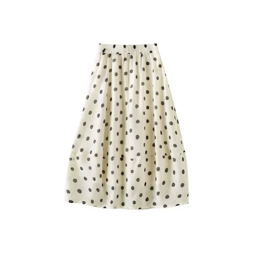 IHIMI Casual Long Skirt Women's Beige Base With Polka Dot