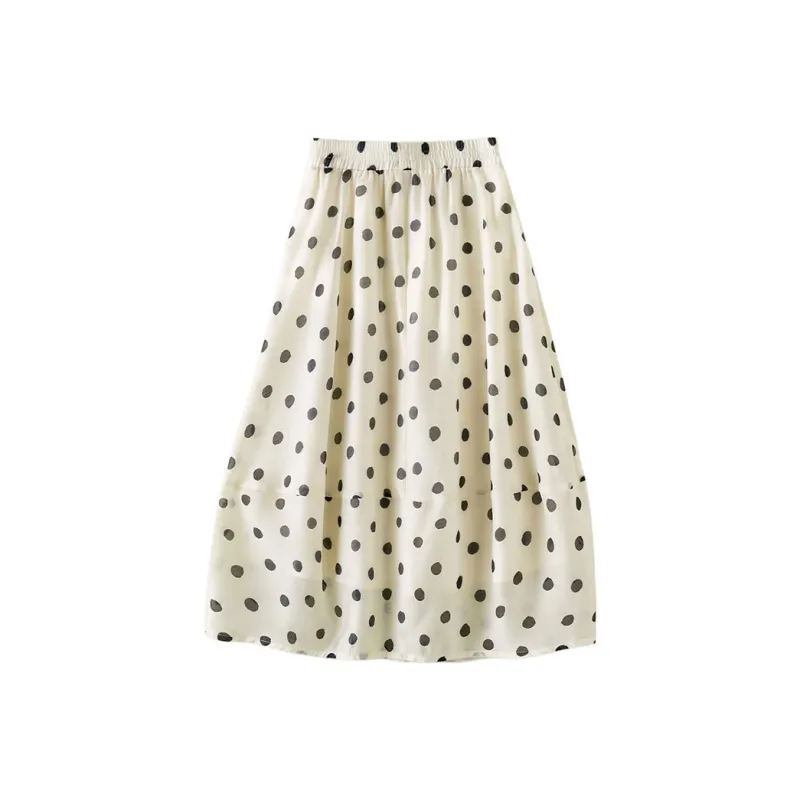 IHIMI Casual Long Skirt Women's Beige Base With Polka Dot-0
