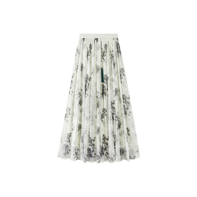 TOUCH Casual Long Skirt Women's Black Floral-0
