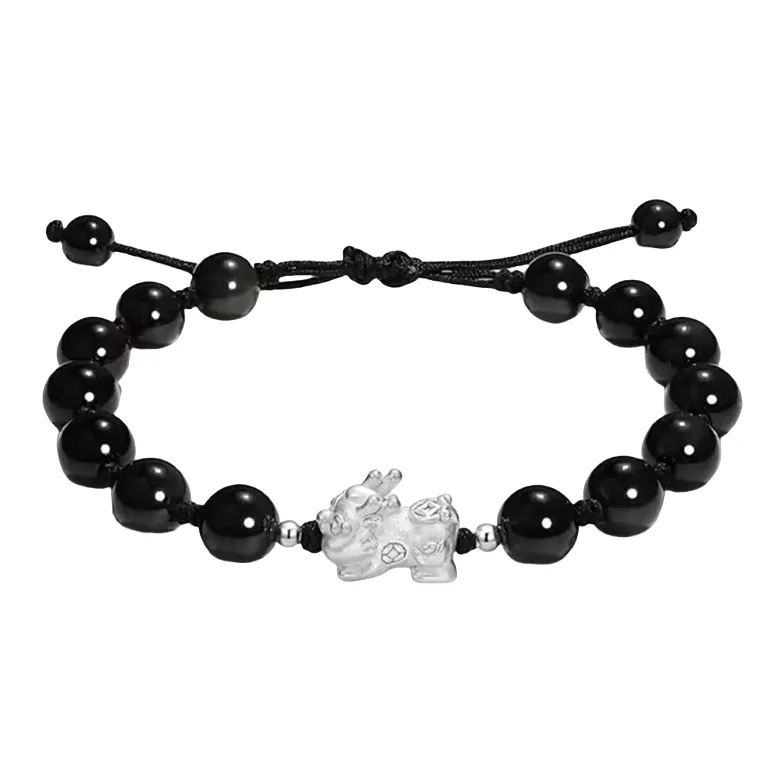 MUSHIFEN Glass Cat Eye Chinese Auspicious Animal Bracelet # Good Luck Unisex-0