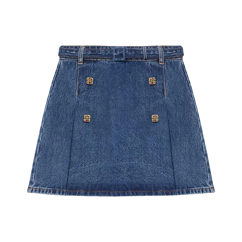 Self portrait Denim Short Skirts Women's Denim Blue-0