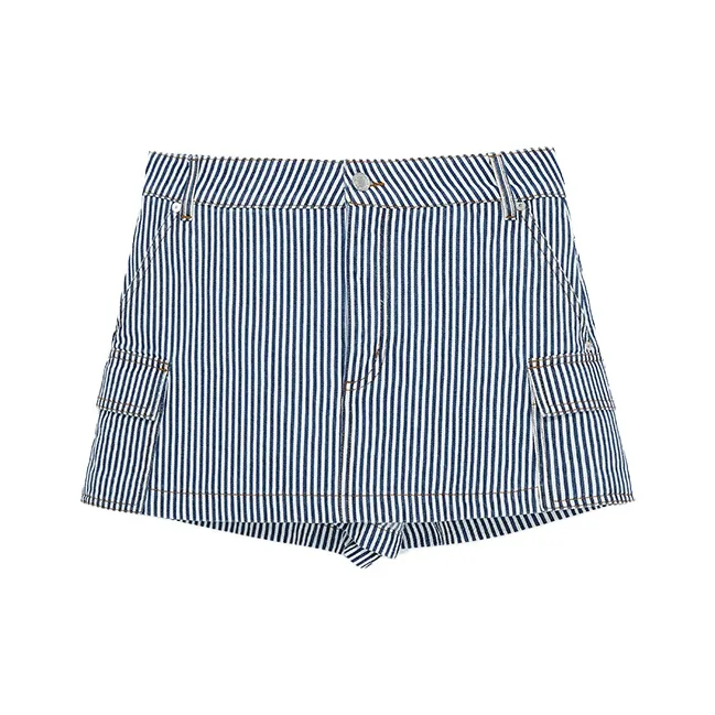IMMI SS24 Summer Denim Shorts Women's Blue Stripes Pattern-0
