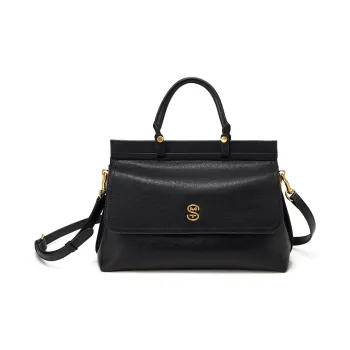 Simedin Cow Leather One Shoulder Handbag Women's Ecru/Deep Black/Caramel Brown
