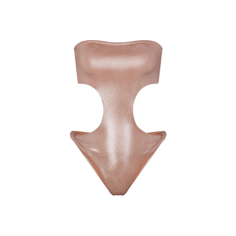 SKIMS LIQUID SHINE SWIM STRAPLESS CUT OUT MONOKINI One-piece Swimsuit Women's Cinnamon-0