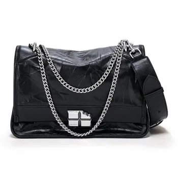 Simedin Top Grain Cow Leather Shoulder Bag Small Size Large Size Women's Deep Black