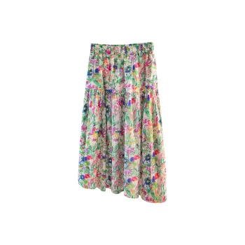 Cypress House Casual Long Skirt Women's Pink Green Floral