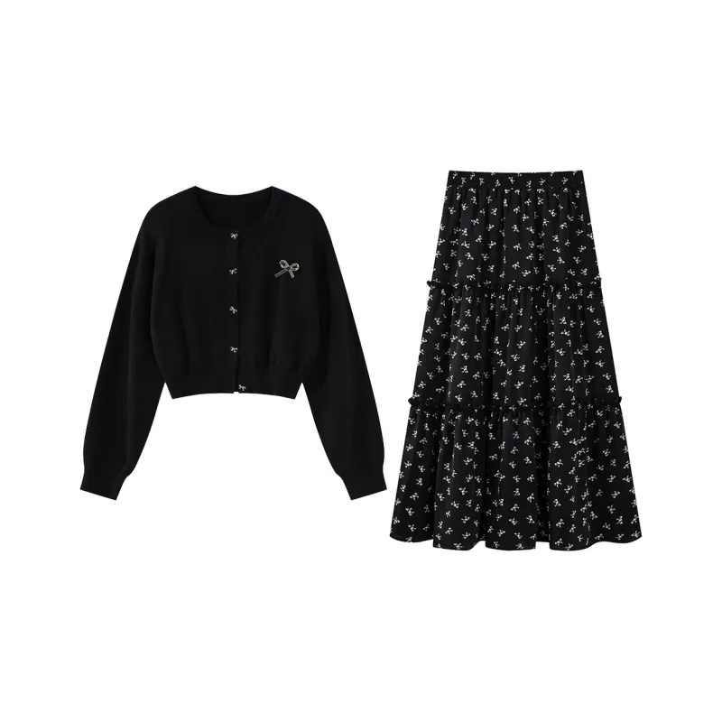 XUANSHU Skirt Set Women's Black-0