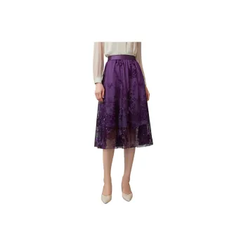 BBLLUUEE Casual Long Skirt Women's Purple Bamboo