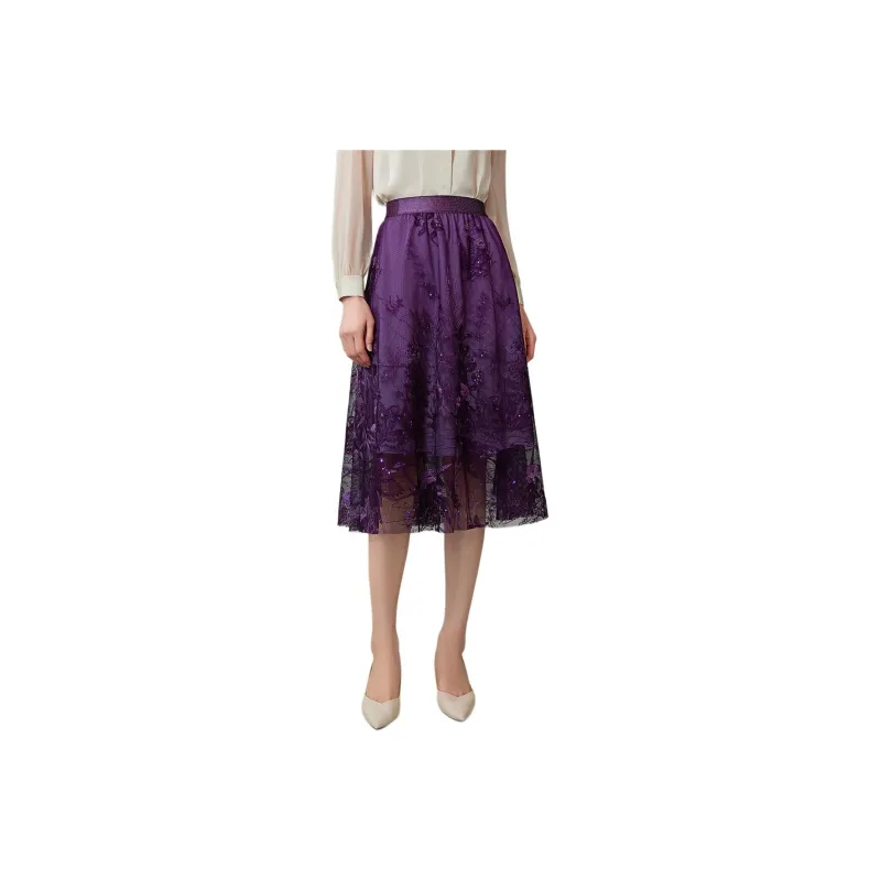 BBLLUUEE Casual Long Skirt Women's Purple Bamboo-0
