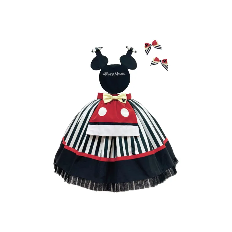Disney X ANGELIC PRETTY Disney Lolita Dresses Women's Set Black White Skirt+Red Bowknot-0