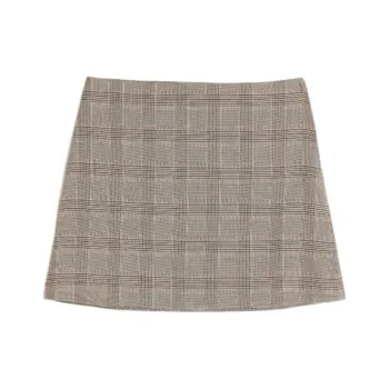 H&M Casual Short Skirts Women's Light Beige/Plaid