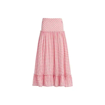 Wen Shan Casual Long Skirts Women's Red Plaid Color