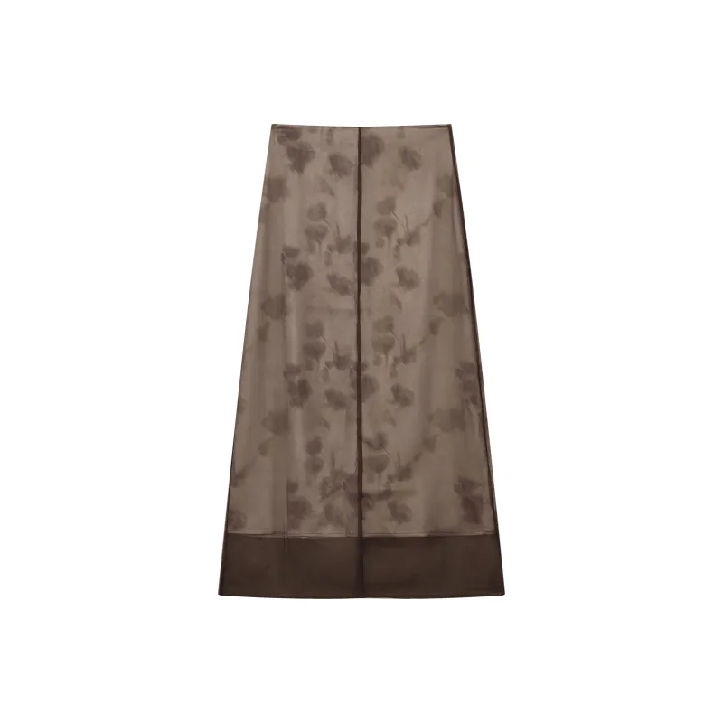 THE SEA LIFE Casual Long Skirt Women's Coffee Brown-0
