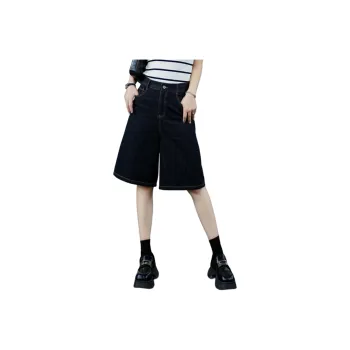 You Cow Me Pants Denim Shorts Knee Length Pants Women's Black Blue