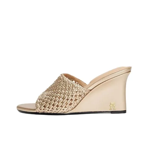 Tommy Hilfiger Wedge Rubber Sole Abrasion Resistant Slide Slippers Women's Gold