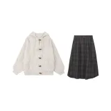 Ox Horn Button Sweater+Woolen Long Skirt