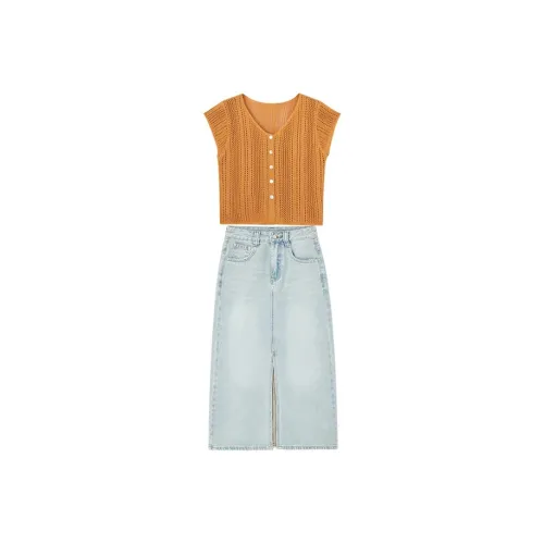 HDFULERN Skirt Set Women's Orange