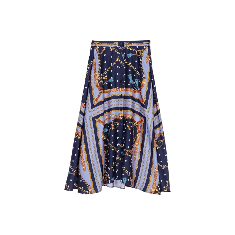 Maje Chain link Print Satin effect Midi Skirt-0