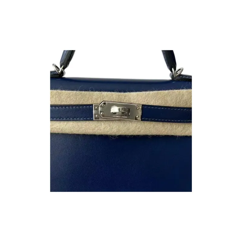 HERMES Mini Kelly 2nd Generation Cow Leather Handbag Mini Women's 73 Bleu Saphir Sapphire Blue-2