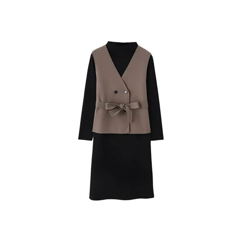 IHIMI Two Piece Skirt Sets Women's Black+Coffee-0