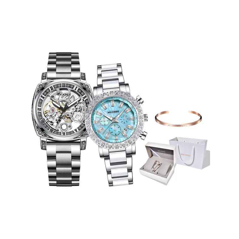 MXXSEE Automatic Mechanical Movement Steel Strap Watch Unisex White Dial-0