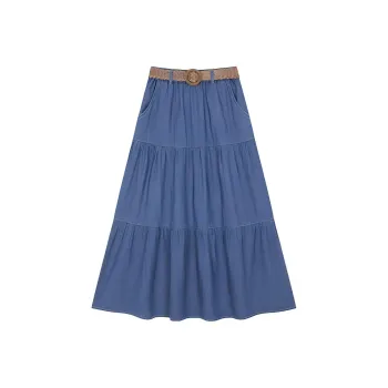 Mo Han Yi Mei Casual Long Skirt Women's Denim Blue