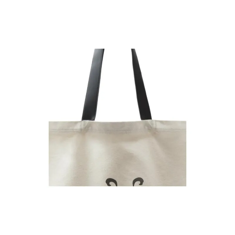 ZARA XI XING LE Collaboration Cotton With Leather Tote Bag Shopping Bag Handbag Large Size Women's White-1