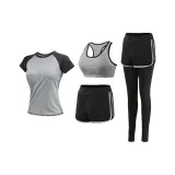 Castle Gray/Black Four-Piece Set (Short-Sleeved+Tank Top+Shorts+Pants)