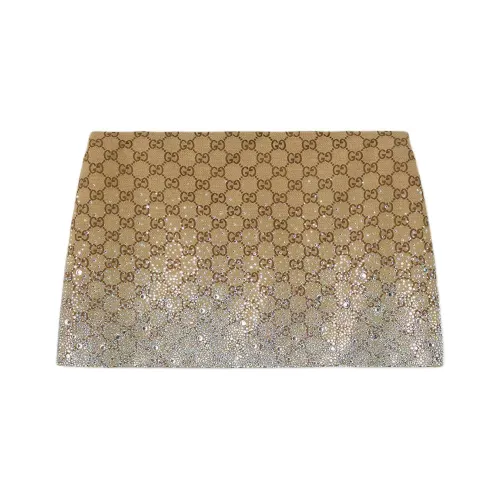 GUCCI Crystals Embroidered Gg Canvas Mini Skirt Camel/Brown