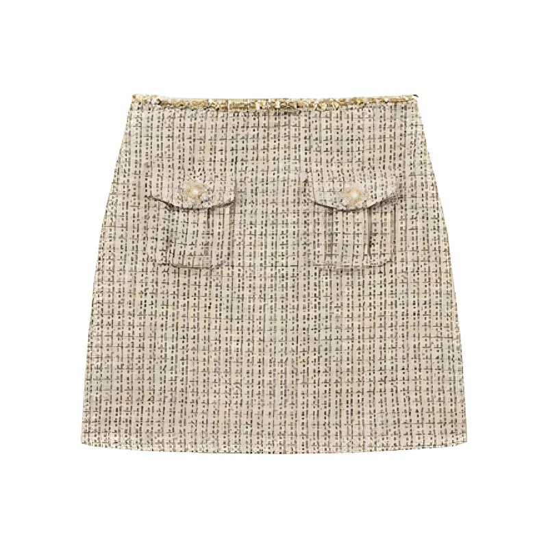 Self portrait Casual Short Skirts Women's Gold-0