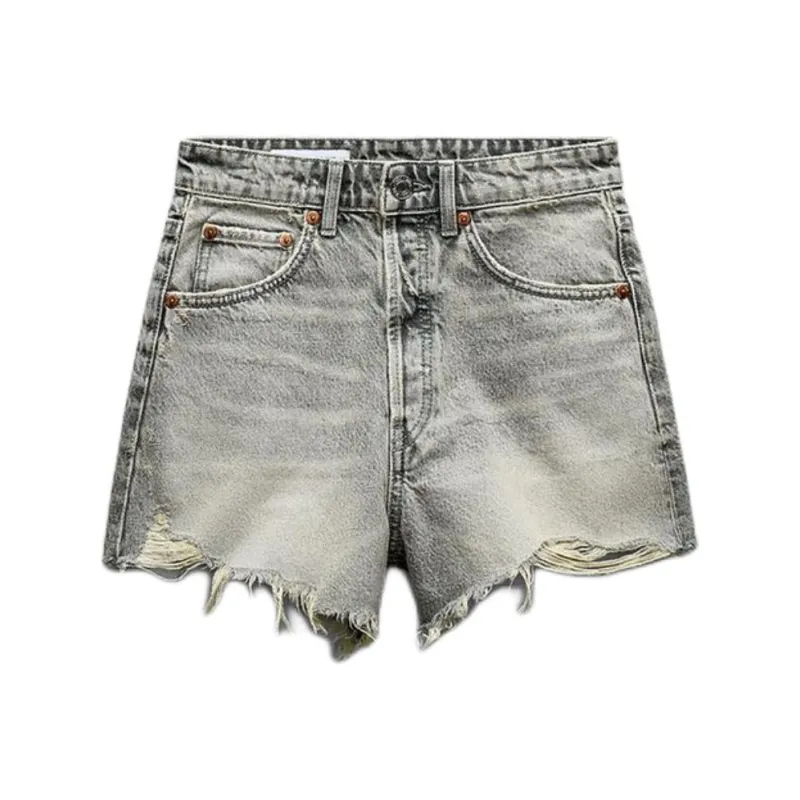 ZARA Denim Shorts Women's Gray-0