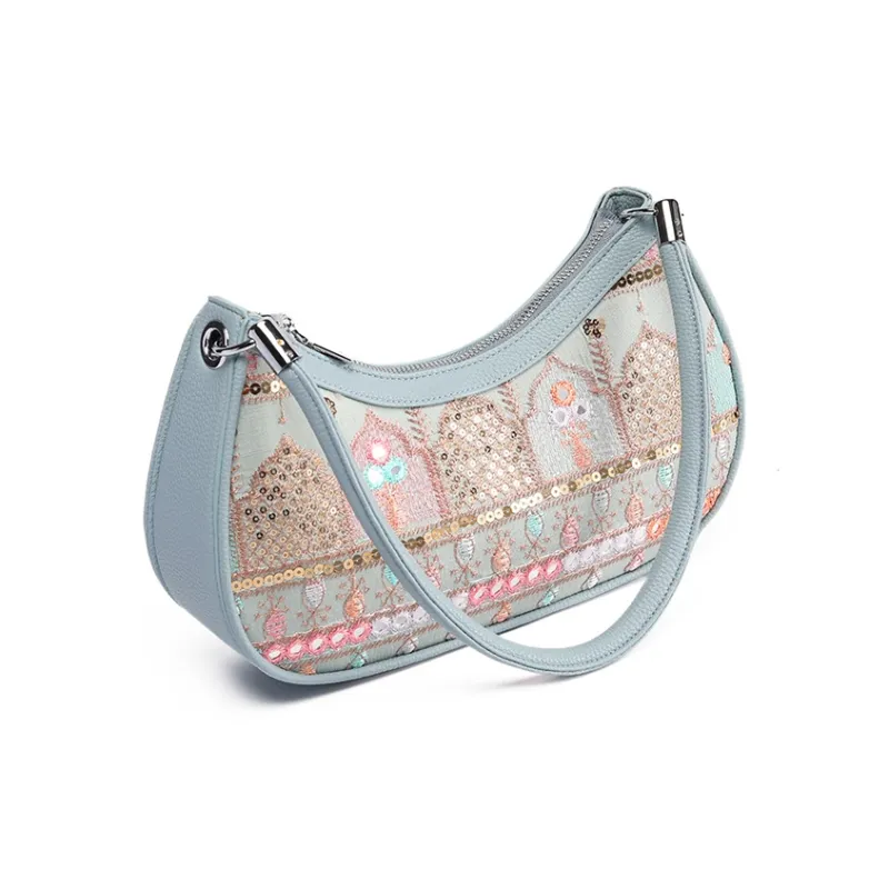 MISS GAIL Synthetic Leather Handbag, Shoulder Bag Women's Bohemian Blue-10