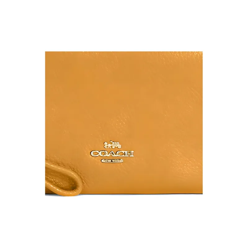 COACH Double Zip Wallet Leather Clutch Card Holder Wallet Medium Size Women's Mustard Yellow-3