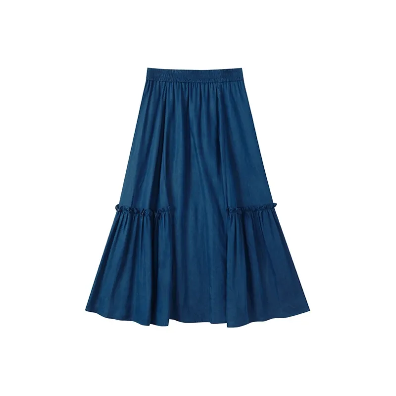RZSE Casual Long Skirts Women's Denim Blue-0