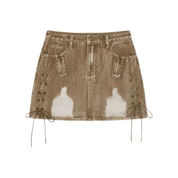 EPTISON WOMAN Denim Short Skirts Women's Vintage Brown Yellow