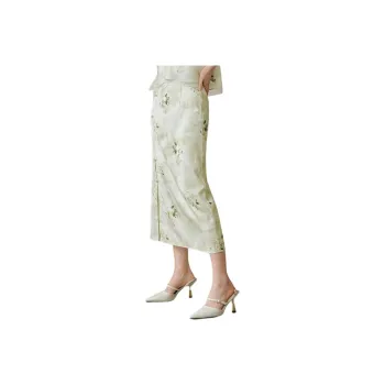 Hopeshow Casual Long Skirts Women's Green Floral