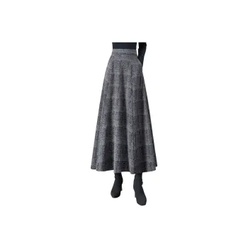 TOUCH Casual Long Skirts Women's Black Gray Plaid