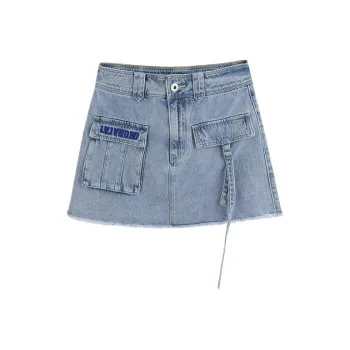 LALABOBO Denim Short Skirts Women's Medium Blue White