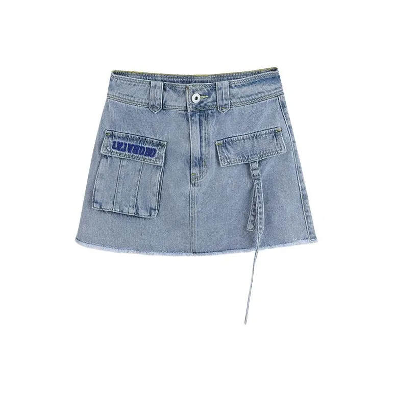 LALABOBO Denim Short Skirts Women's Medium Blue White-0