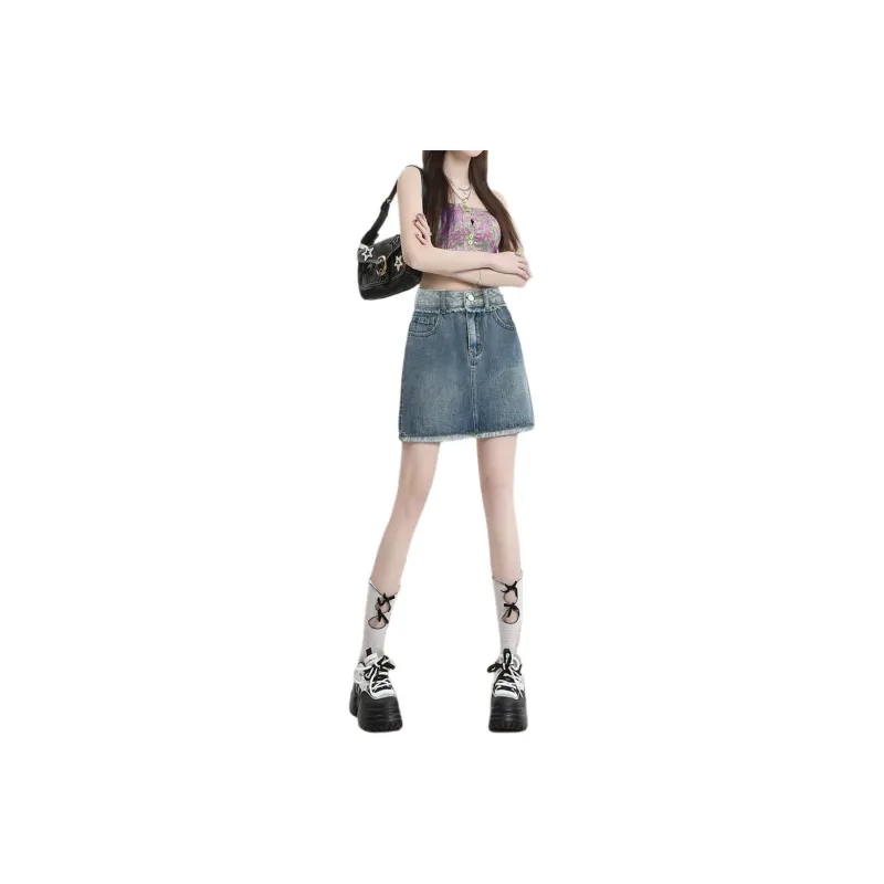 Weixi Denim Short Skirts Women's Blue-0