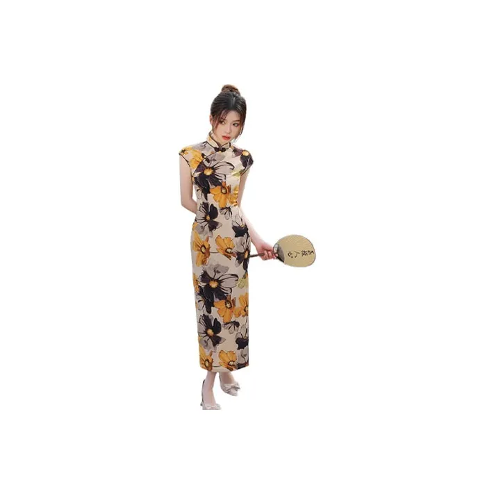 Red Colored Clothes Cheongsam Women's March Spring Flowers-0
