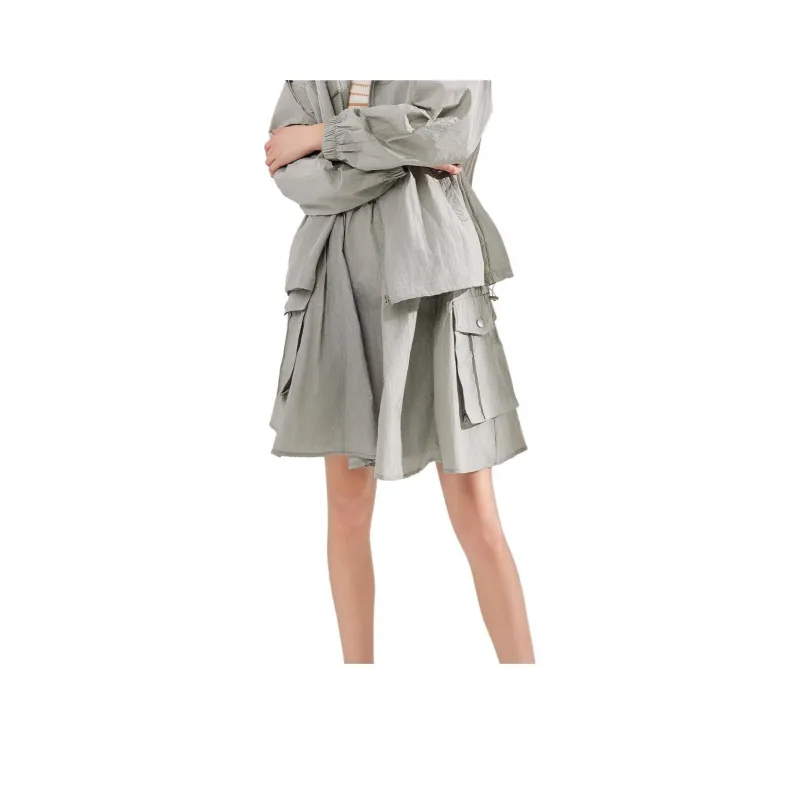NAWAIN Cargo Short Skirts Women's Light Gray Blue-0