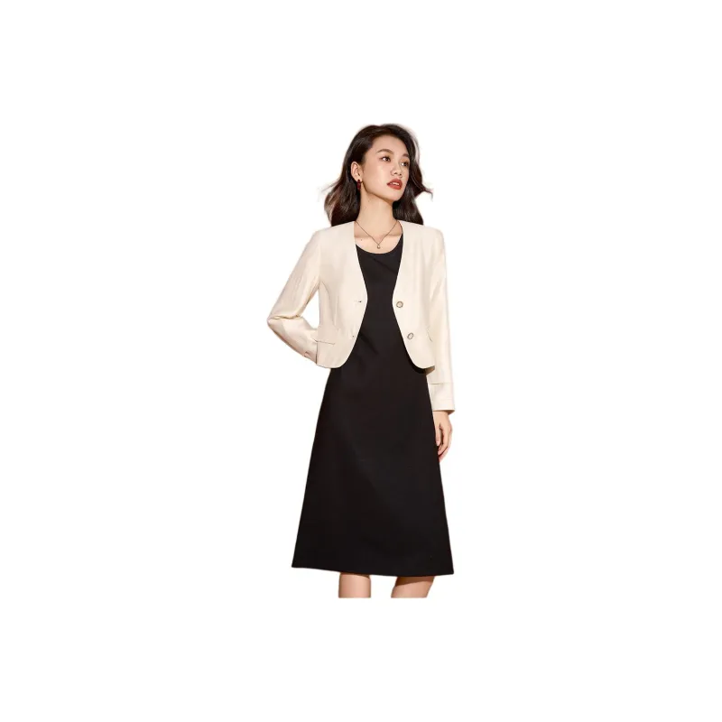 Mylan Two Piece Skirt Sets Women's White Business Suit+Black Camisole Dress-0