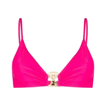 MOSCHINO Logo Plaque Ruched Bikini Top