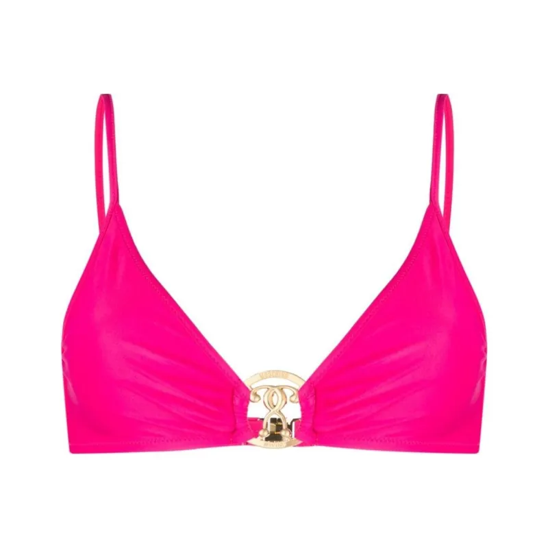 MOSCHINO Logo Plaque Ruched Bikini Top-0